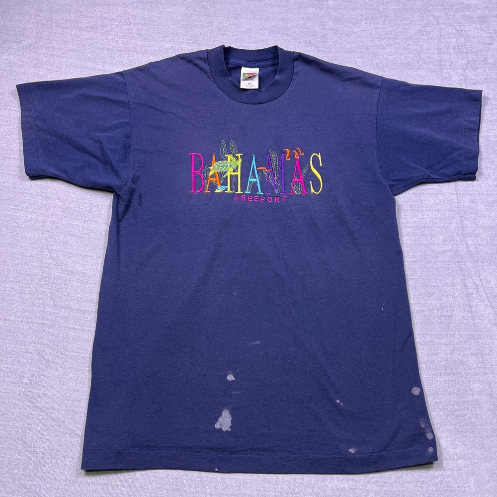 VTG Fruit Of The Loom Best Unisex Blue Bahamas Travel Embroidered T-Shirt Size L